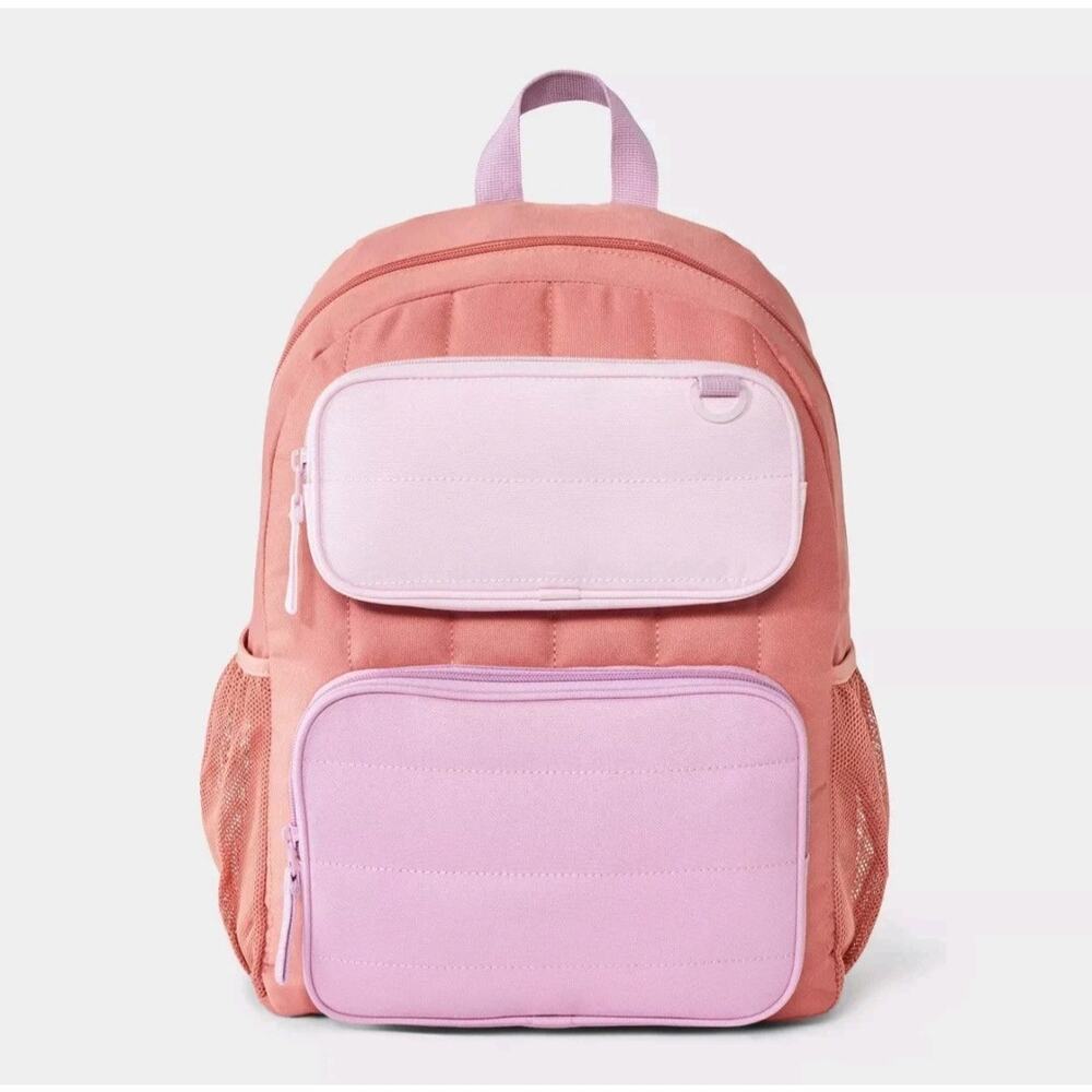 Cat & Jack Pink Ladies Girls 16" Two Pocket Colorblock Backpack NWT